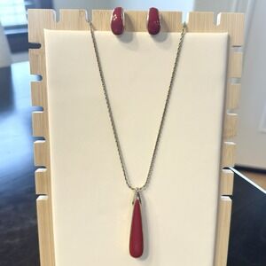 Vintage Goldette Red Enamel Necklace and Earrings Gold-tone